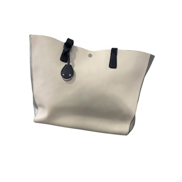 Emma and Sophia Tote Shoulder Bag Double Handles Metallic Silver Cream Neutral - Picture 1 of 9